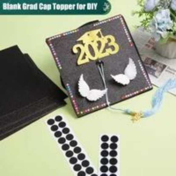 24 Black DIY Glitter Graduation Cap Decoration Toppers